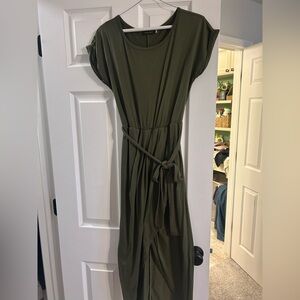 Olive Green Tie-Waist Women's Dress